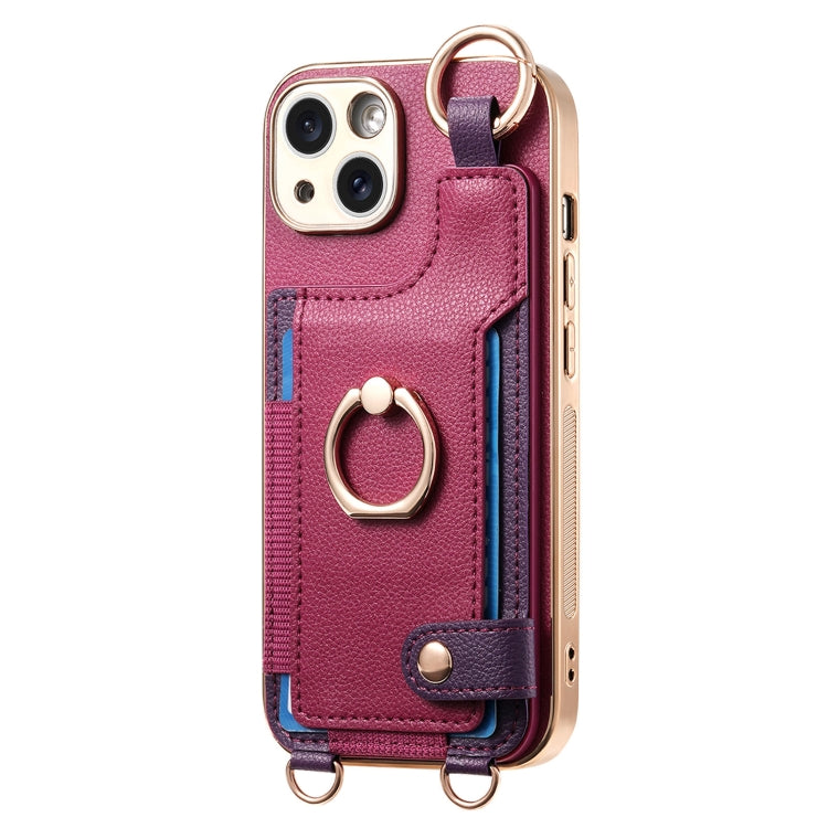 For iPhone 15 Pro Max Fashion Ring Card Bag Phone Case with Hang Loop(Purple) - HoMEdemic™ 
