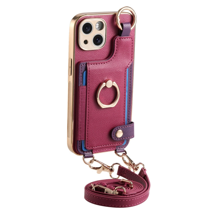 For iPhone 15 Pro Max Fashion Ring Card Bag Phone Case with Hang Loop(Purple) - HoMEdemic™ 