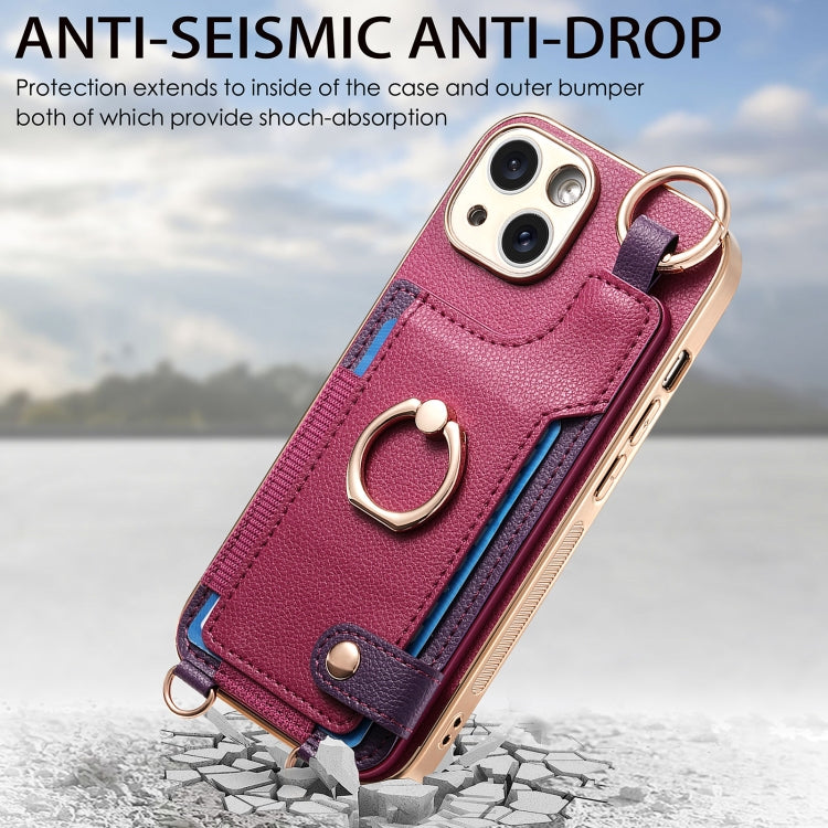 For iPhone 15 Pro Max Fashion Ring Card Bag Phone Case with Hang Loop(Purple) - HoMEdemic™ 