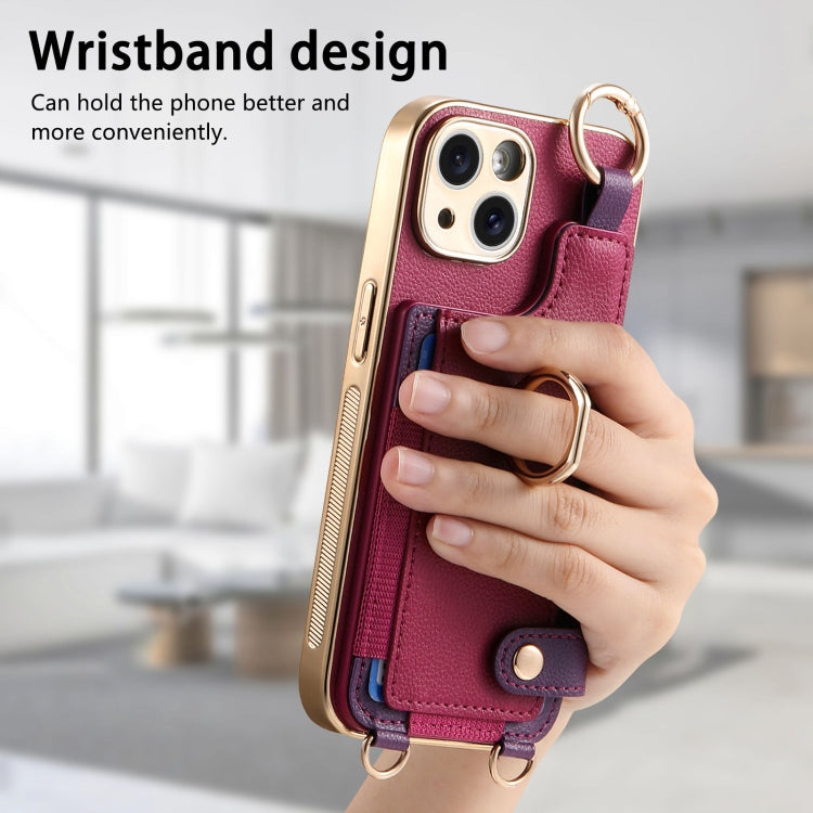 For iPhone 15 Pro Max Fashion Ring Card Bag Phone Case with Hang Loop(Purple) - HoMEdemic™ 