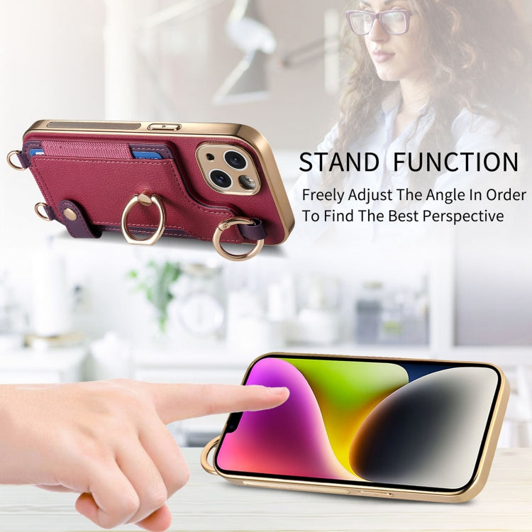 For iPhone 15 Pro Max Fashion Ring Card Bag Phone Case with Hang Loop(Purple) - HoMEdemic™ 