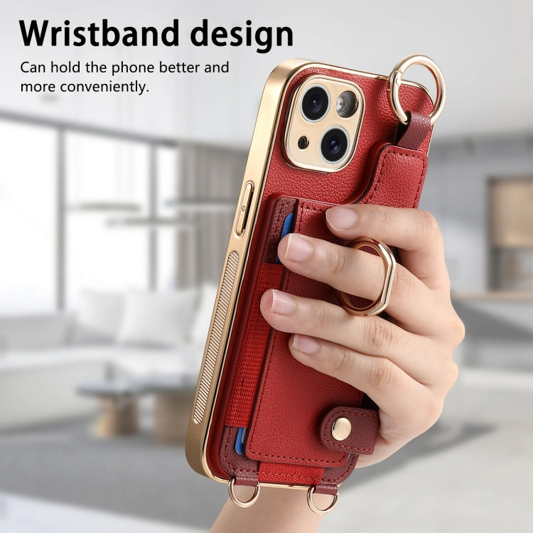 For iPhone 15 Pro Max Fashion Ring Card Bag Phone Case with Hang Loop(Red) - HoMEdemic™ 