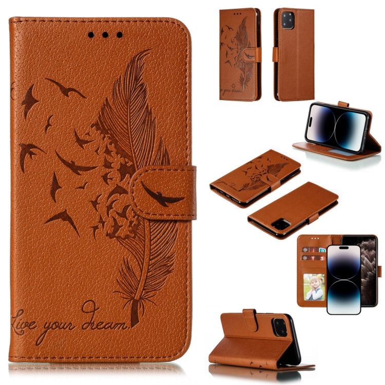 For iPhone 15 Pro Max Feather Pattern Litchi Texture Leather Phone Case(Brown) - HoMEdemic™ 