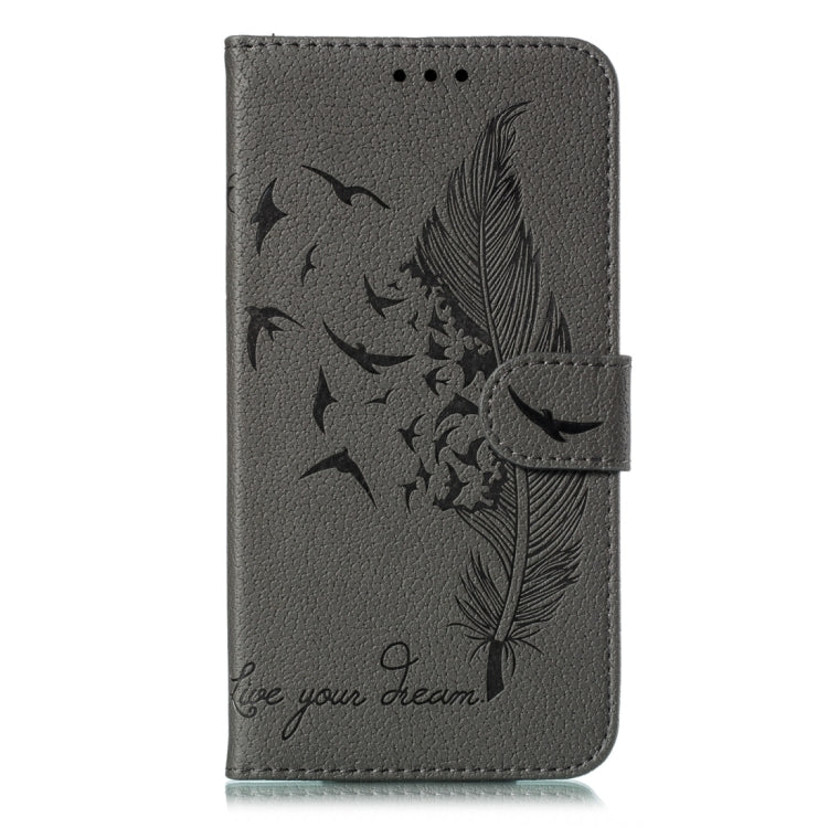 For iPhone 15 Pro Max Feather Pattern Litchi Texture Leather Phone Case(Gray) - HoMEdemic™ 