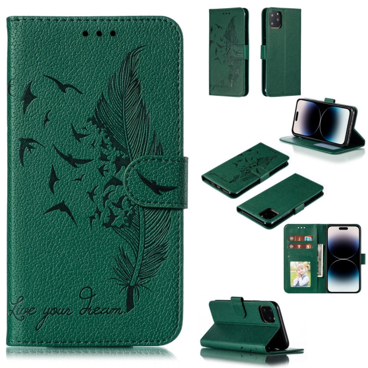 For iPhone 15 Pro Max Feather Pattern Litchi Texture Leather Phone Case(Green) - HoMEdemic™ 