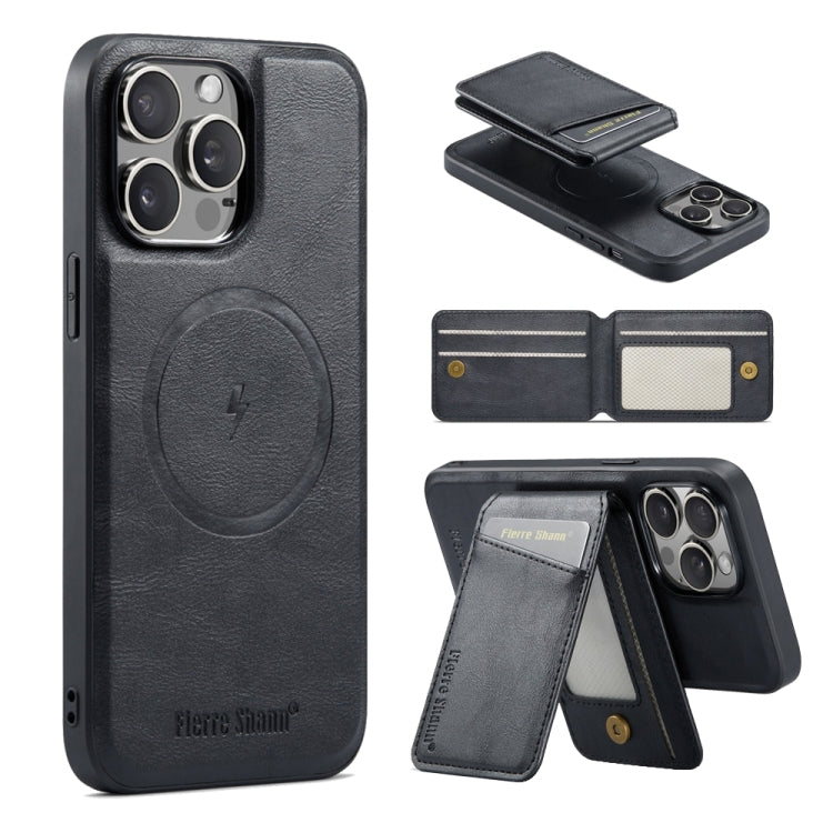 For iPhone 15 Pro Max Fierre Shann Cowhide Vertical Flip Magnetic Card Holder Phone Case(Black) - HoMEdemic™ 