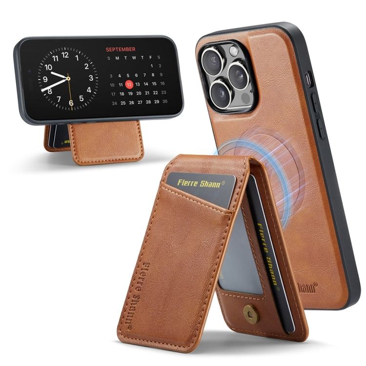 For iPhone 15 Pro Max Fierre Shann Cowhide Vertical Flip Magnetic Card Holder Phone Case(Brown) - HoMEdemic™ 