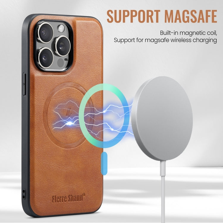 For iPhone 15 Pro Max Fierre Shann Cowhide Vertical Flip Magnetic Card Holder Phone Case(Brown) - HoMEdemic™ 