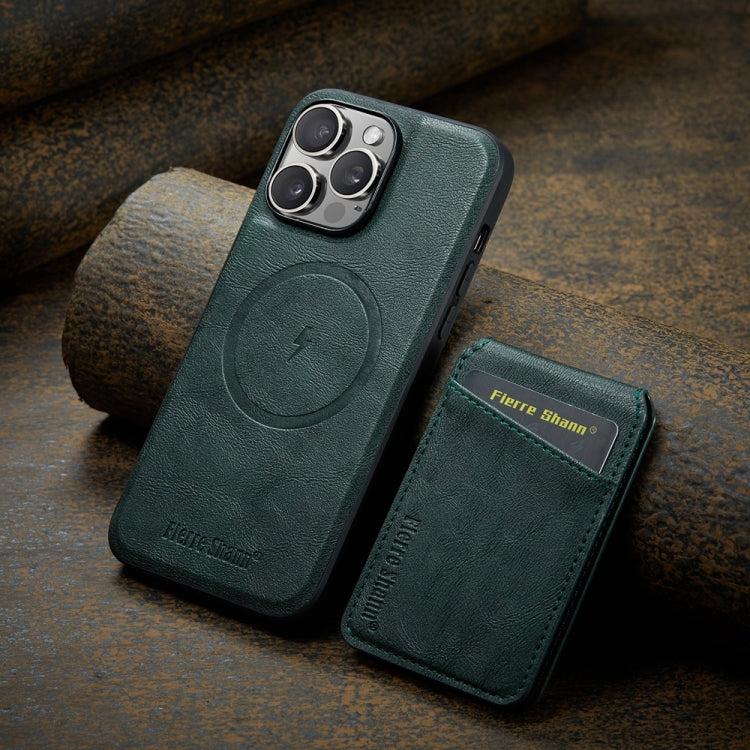 For iPhone 15 Pro Max Fierre Shann Cowhide Vertical Flip Magnetic Card Holder Phone Case(Green) - HoMEdemic™ 
