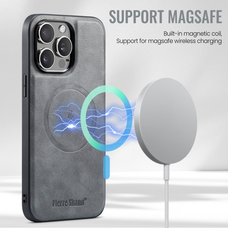 For iPhone 15 Pro Max Fierre Shann Cowhide Vertical Flip Magnetic Card Holder Phone Case(Grey) - HoMEdemic™ 