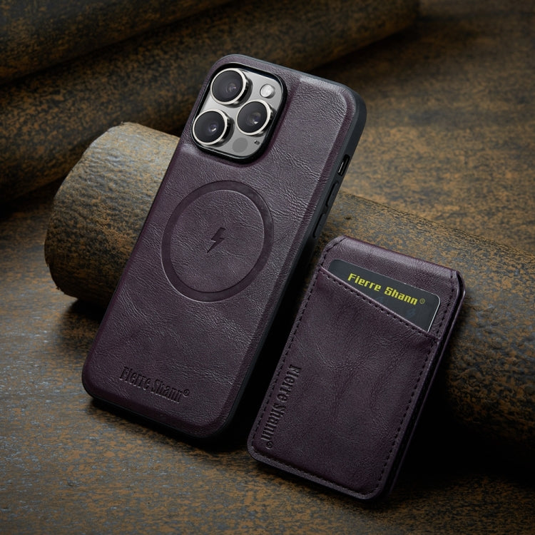 For iPhone 15 Pro Max Fierre Shann Cowhide Vertical Flip Magnetic Card Holder Phone Case(Purple) - HoMEdemic™ 