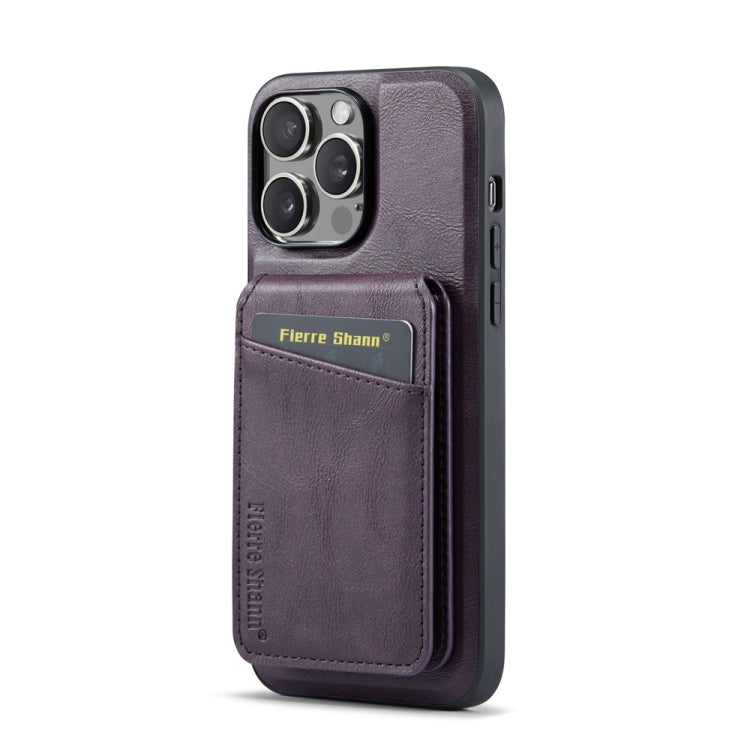 For iPhone 15 Pro Max Fierre Shann Cowhide Vertical Flip Magnetic Card Holder Phone Case(Purple) - HoMEdemic™ 