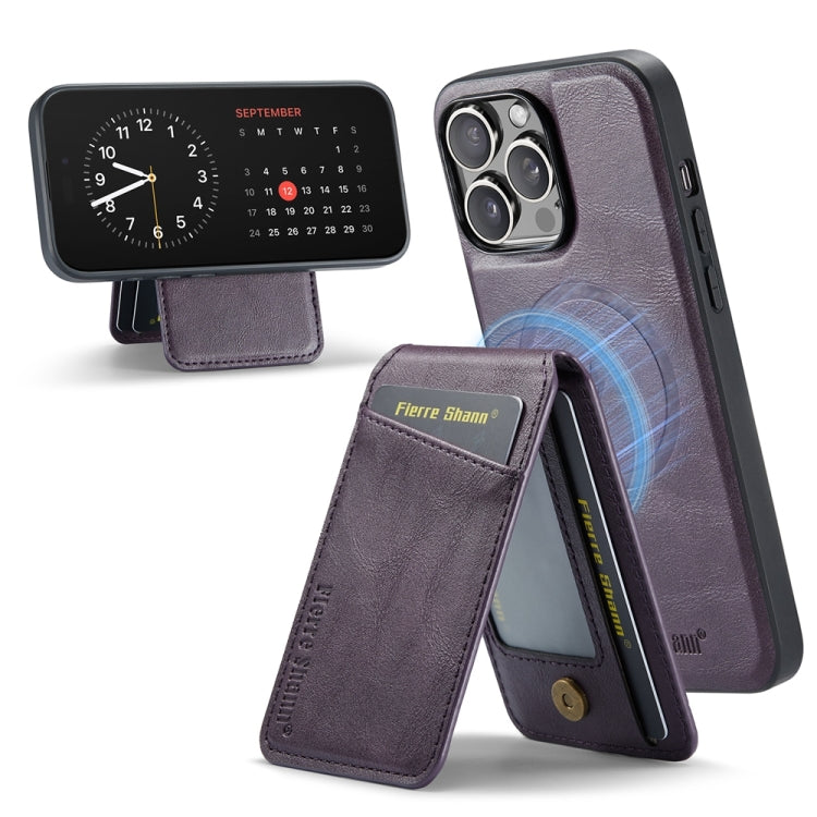 For iPhone 15 Pro Max Fierre Shann Cowhide Vertical Flip Magnetic Card Holder Phone Case(Purple) - HoMEdemic™ 