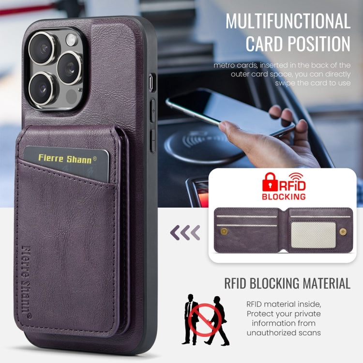 For iPhone 15 Pro Max Fierre Shann Cowhide Vertical Flip Magnetic Card Holder Phone Case(Purple) - HoMEdemic™ 