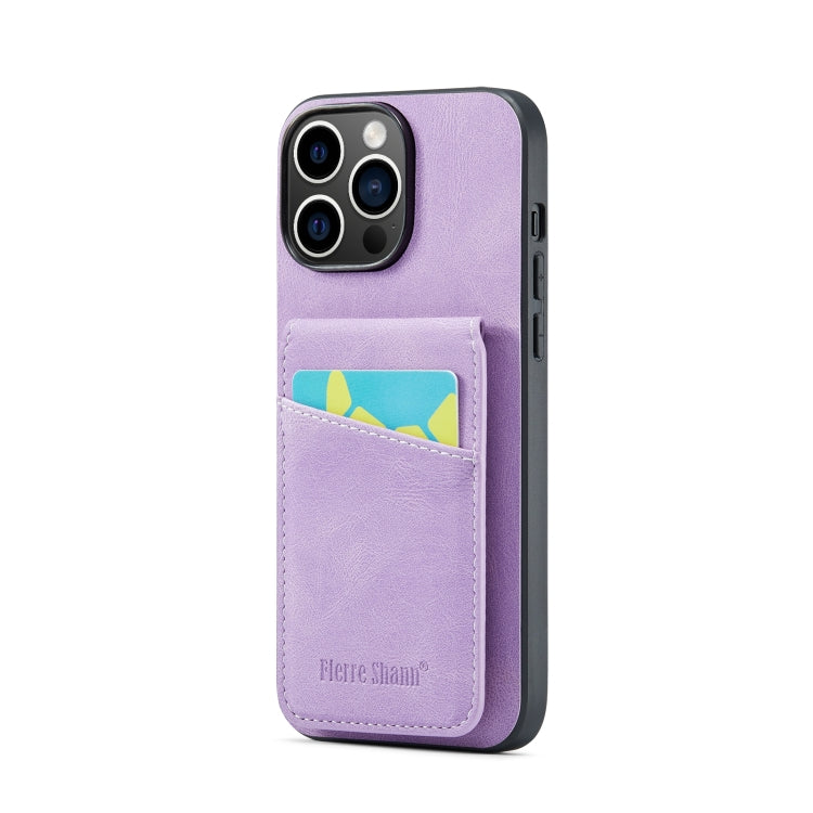 For iPhone 15 Pro Max Fierre Shann Crazy Horse Card Holder Back Cover PU Phone Case(Purple) - HoMEdemic™ 