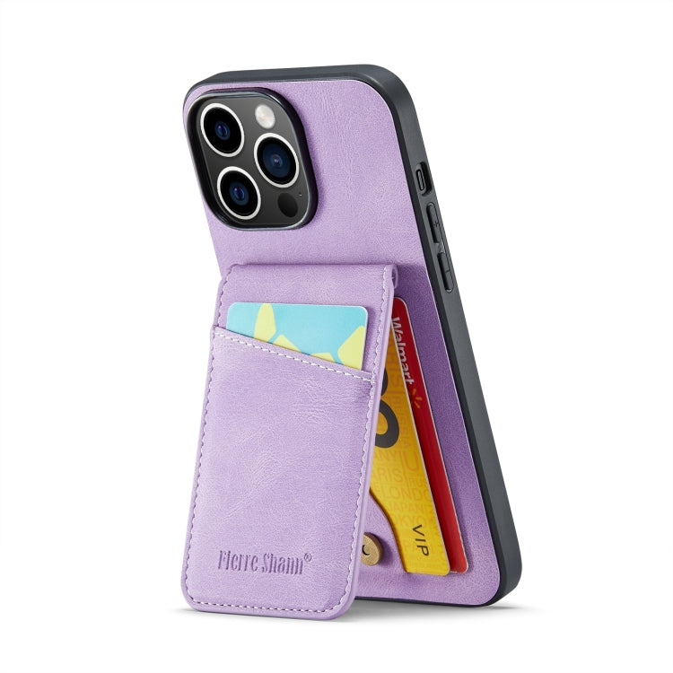 For iPhone 15 Pro Max Fierre Shann Crazy Horse Card Holder Back Cover PU Phone Case(Purple) - HoMEdemic™ 