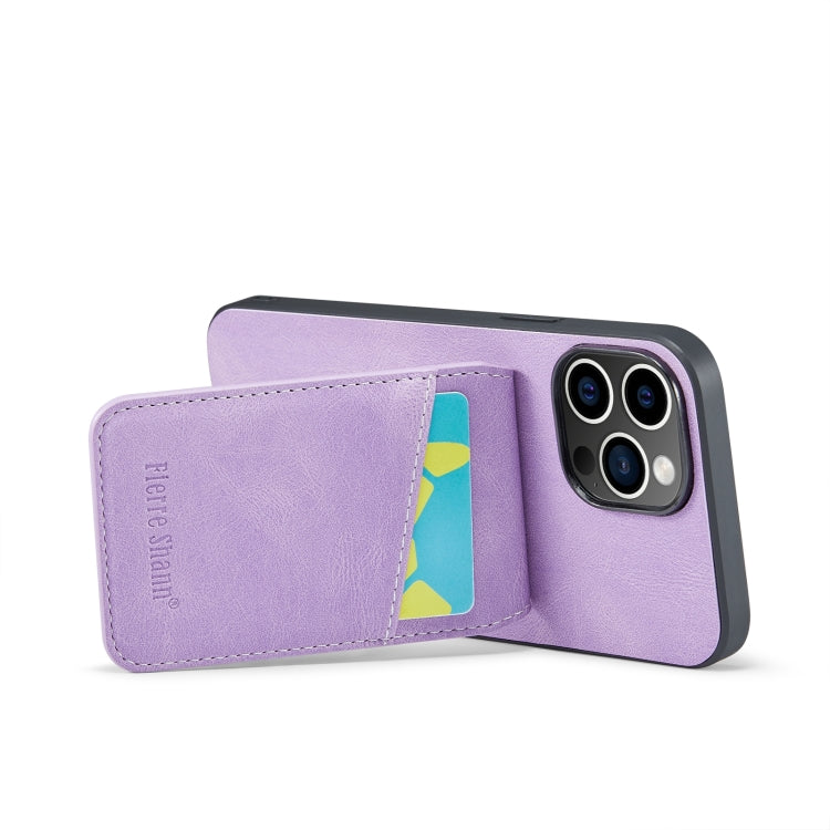 For iPhone 15 Pro Max Fierre Shann Crazy Horse Card Holder Back Cover PU Phone Case(Purple) - HoMEdemic™ 