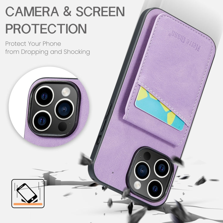 For iPhone 15 Pro Max Fierre Shann Crazy Horse Card Holder Back Cover PU Phone Case(Purple) - HoMEdemic™ 