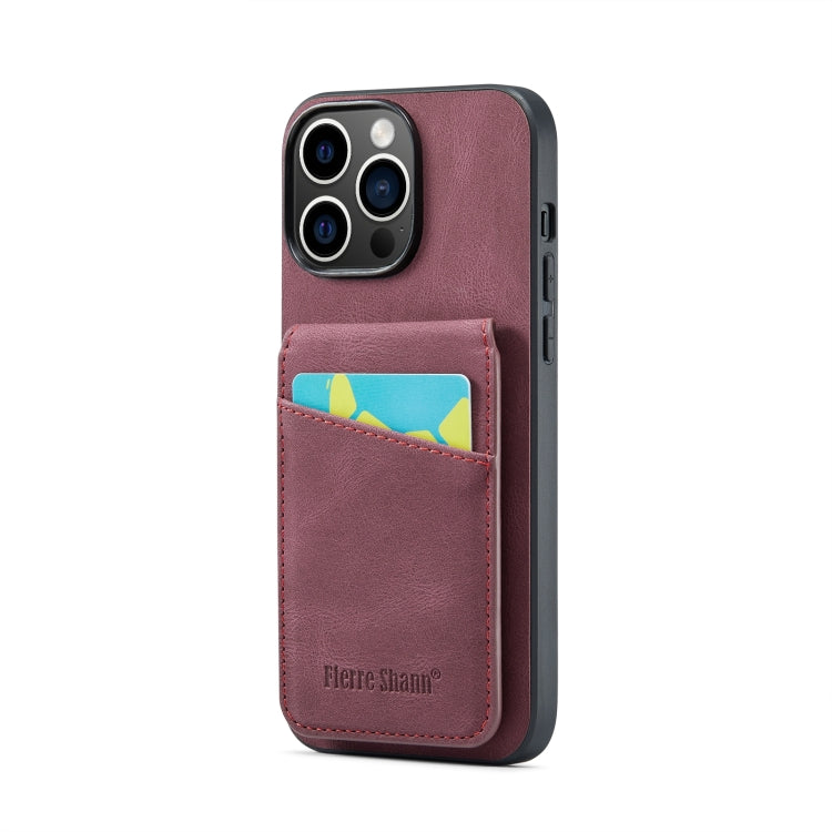 For iPhone 15 Pro Max Fierre Shann Crazy Horse Card Holder Back Cover PU Phone Case(Wine Red) - HoMEdemic™ 