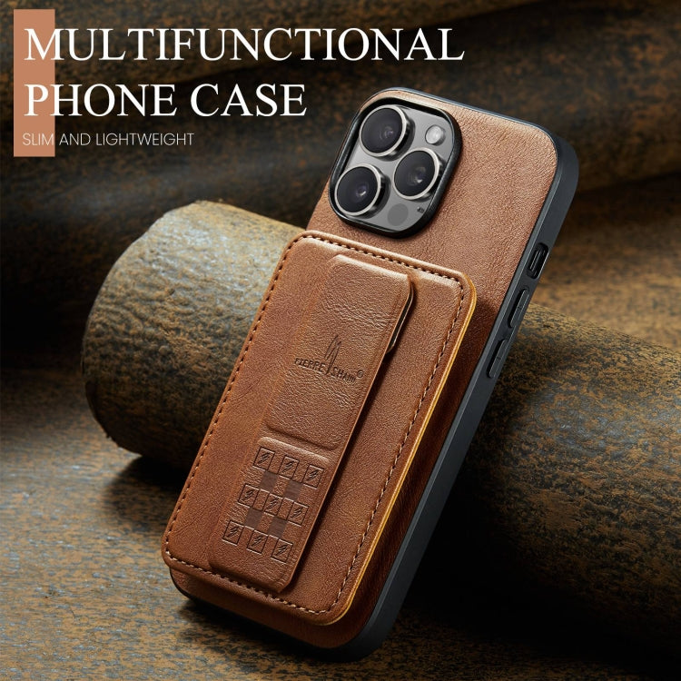 For iPhone 15 Pro Max Fierre Shann Oil Wax Cow Leather Card Holder Back Phone Case(Brown) - HoMEdemic™ 