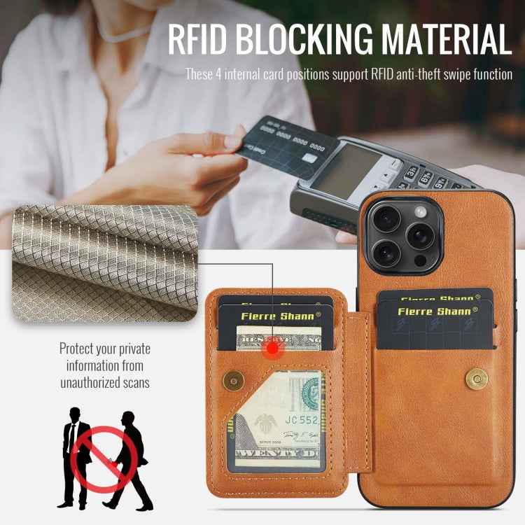 For iPhone 15 Pro Max Fierre Shann Oil Wax Cow Leather Card Holder Back Phone Case(Brown) - HoMEdemic™ 