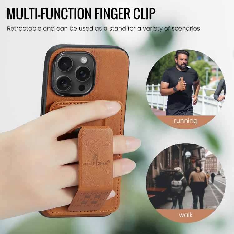 For iPhone 15 Pro Max Fierre Shann Oil Wax Cow Leather Card Holder Back Phone Case(Brown) - HoMEdemic™ 