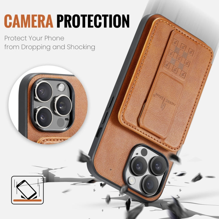 For iPhone 15 Pro Max Fierre Shann Oil Wax Cow Leather Card Holder Back Phone Case(Brown) - HoMEdemic™ 