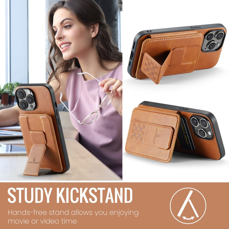 For iPhone 15 Pro Max Fierre Shann Oil Wax Cow Leather Card Holder Back Phone Case(Brown) - HoMEdemic™ 