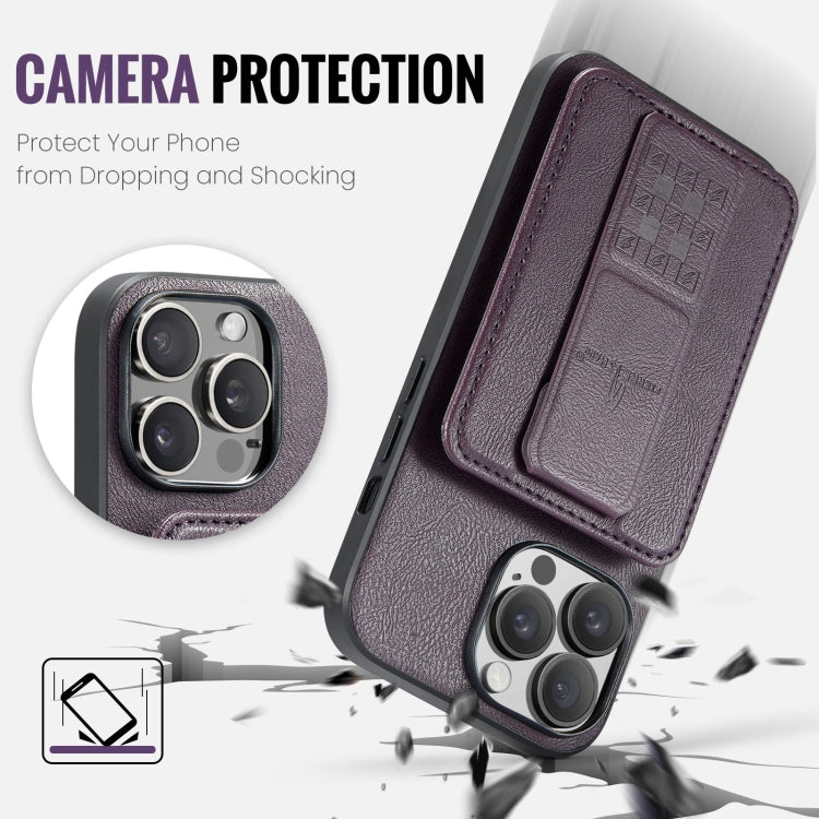 For iPhone 15 Pro Max Fierre Shann Oil Wax Cow Leather Card Holder Back Phone Case(Purple) - HoMEdemic™ 