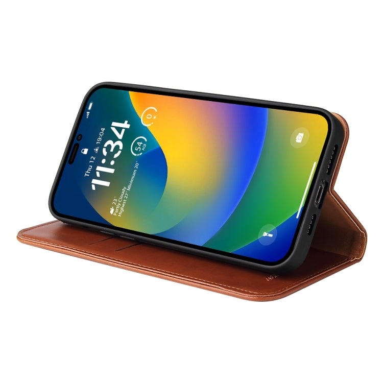 For iPhone 15 Pro Max Fierre Shann PU Genuine Leather Texture Phone Case(Brown) - HoMEdemic™ 