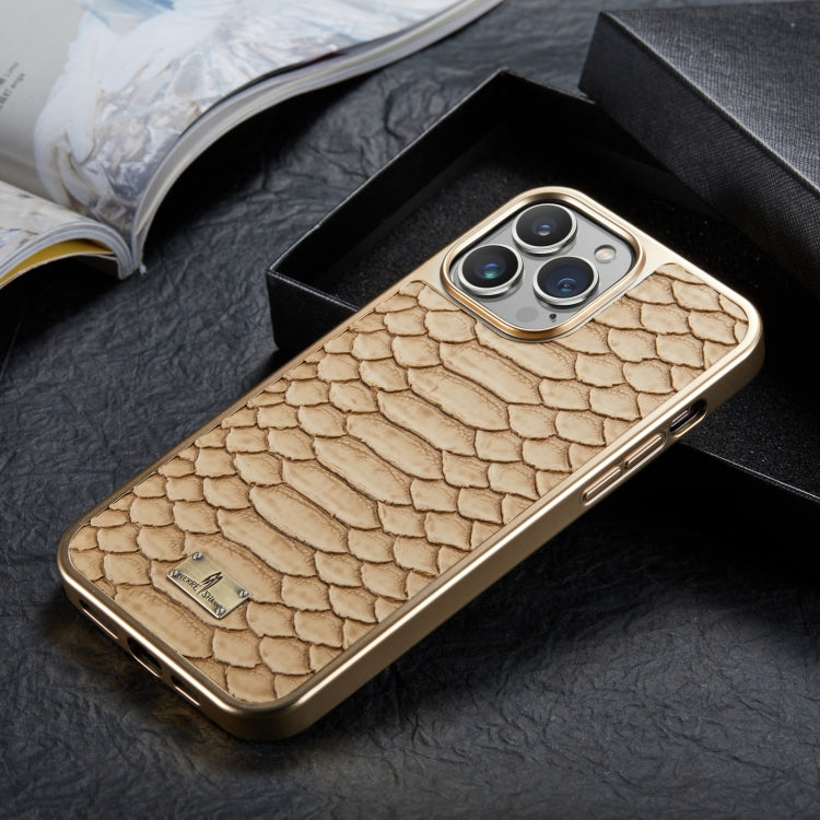 For iPhone 15 Pro Max Fierre Shann Python Texture Electroplating PU Phone Case(White) - HoMEdemic™ 