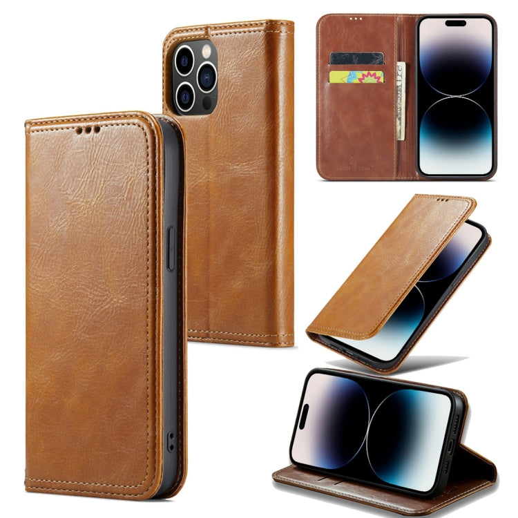 For iPhone 15 Pro Max Fierre Shann Vintage Bark Texture Wallet Leather Phone Case(Khaki) - HoMEdemic™ 