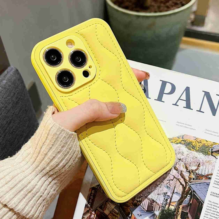For iPhone 15 Pro Max Fine Hole 8-shaped Texture Eiderdown Airbag Phone Case(Yellow) - HoMEdemic™ 