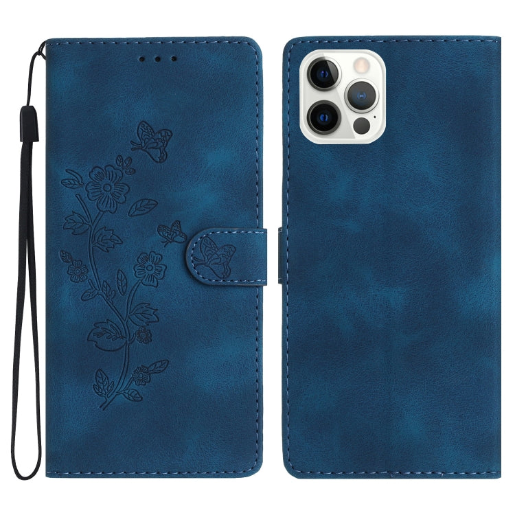 For iPhone 15 Pro Max Flower Butterfly Embossing Pattern Leather Phone Case(Blue) - HoMEdemic™ 