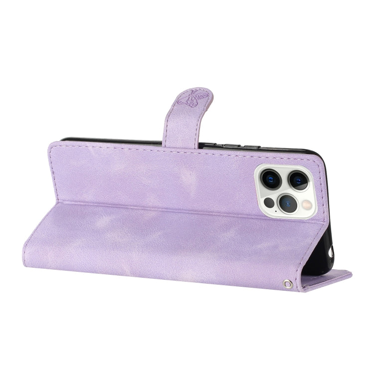 For iPhone 15 Pro Max Flower Butterfly Embossing Pattern Leather Phone Case(Purple) - HoMEdemic™ 
