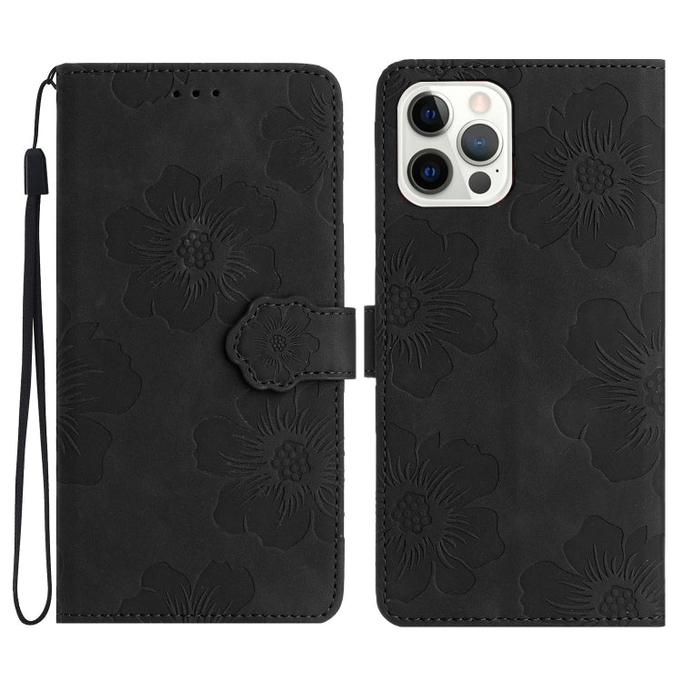 For iPhone 15 Pro Max Flower Embossing Pattern Leather Phone Case(Black) - HoMEdemic™ 