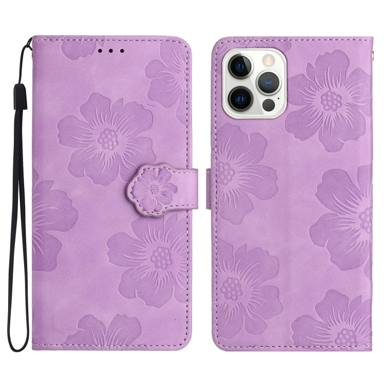 For iPhone 15 Pro Max Flower Embossing Pattern Leather Phone Case(Purple) - HoMEdemic™ 