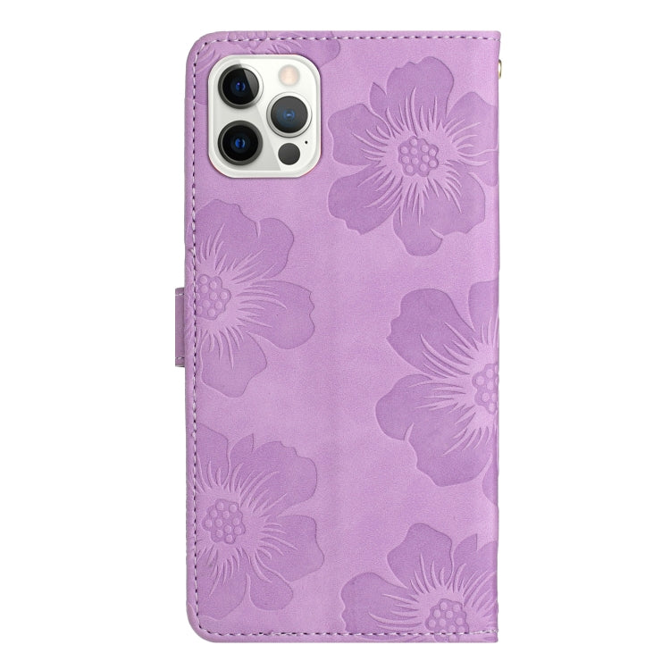 For iPhone 15 Pro Max Flower Embossing Pattern Leather Phone Case(Purple) - HoMEdemic™ 