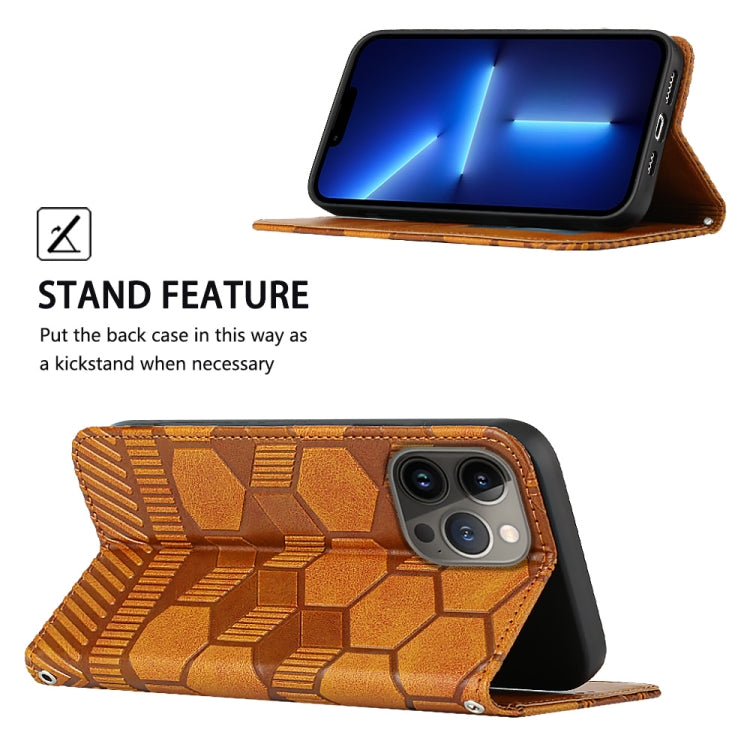 For iPhone 15 Pro Max Football Texture Magnetic Leather Flip Phone Case(Khaki) - HoMEdemic™ 