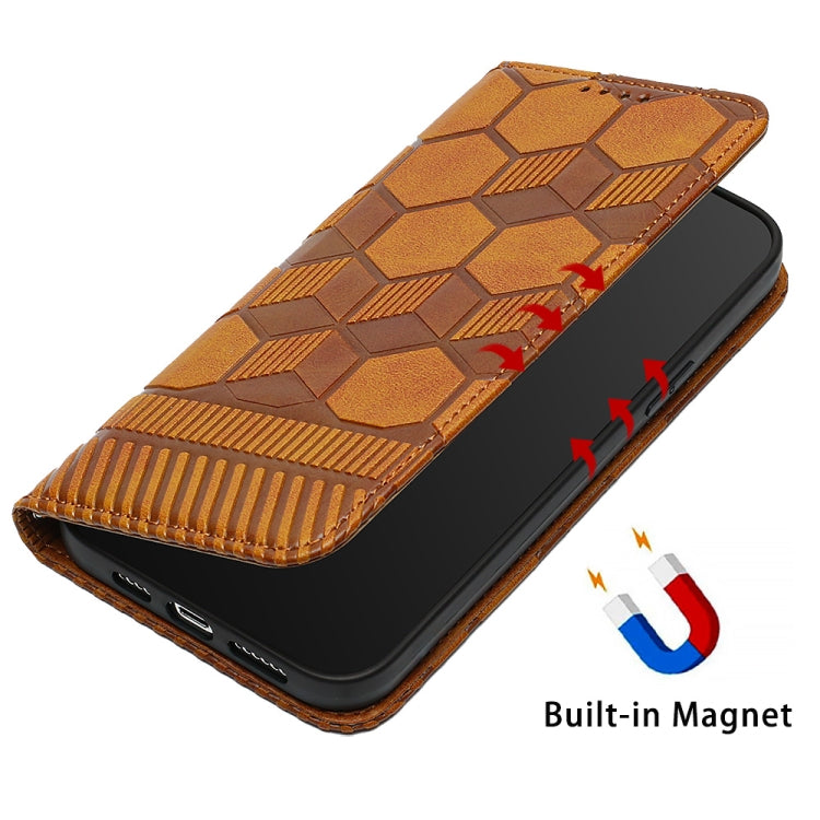 For iPhone 15 Pro Max Football Texture Magnetic Leather Flip Phone Case(Khaki) - HoMEdemic™ 