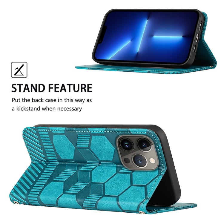 For iPhone 15 Pro Max Football Texture Magnetic Leather Flip Phone Case(Light Blue) - HoMEdemic™ 