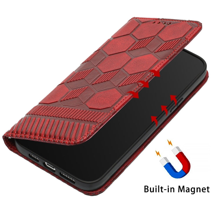 For iPhone 15 Pro Max Football Texture Magnetic Leather Flip Phone Case(Red) - HoMEdemic™ 
