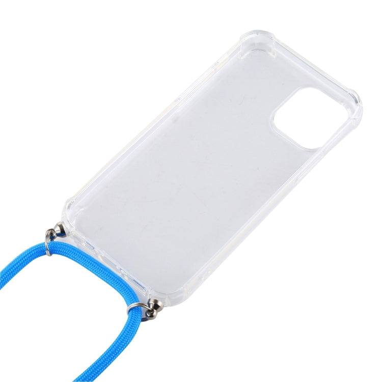 For iPhone 15 Pro Max Four-Corner Shockproof Transparent TPU Case with Lanyard(Blue) - HoMEdemic™ 