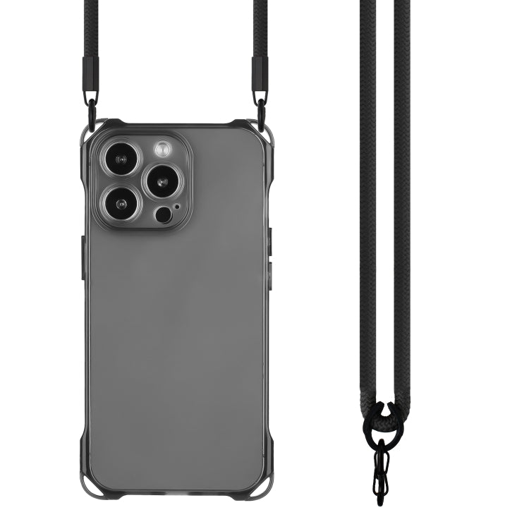 For iPhone 15 Pro Max Four-corner Shockproof TPU Phone Case with Lanyard(Black) - HoMEdemic™ 