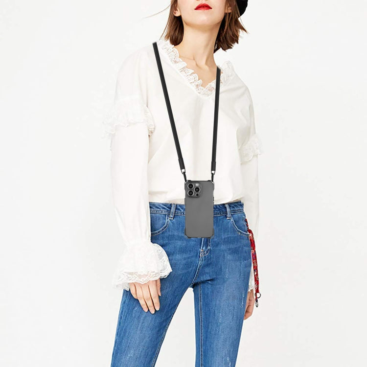 For iPhone 15 Pro Max Four-corner Shockproof TPU Phone Case with Lanyard(Black) - HoMEdemic™ 