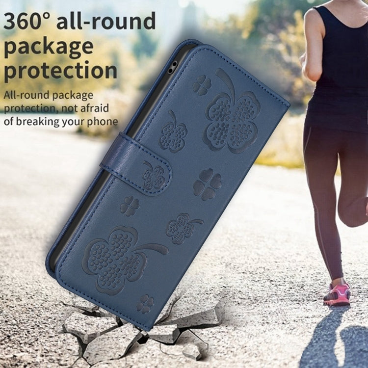 For iPhone 15 Pro Max Four-leaf Embossed Leather Phone Case(Blue) - HoMEdemic™ 