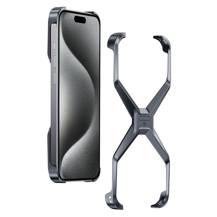 For iPhone 15 Pro Max Frameless X-shaped Metal Phone Case(Grey) - HoMEdemic™ 