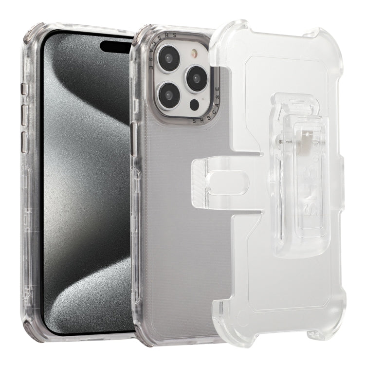 For iPhone 15 Pro Max Frosted PC+TPU Phone Case with Back Clip(Transparent Black) - HoMEdemic™ 