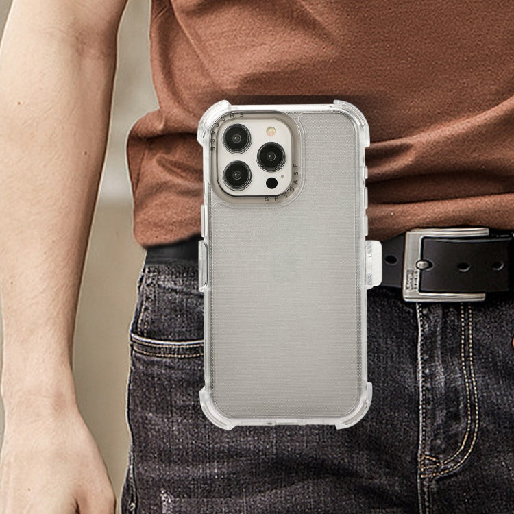For iPhone 15 Pro Max Frosted PC+TPU Phone Case with Back Clip(Transparent Black) - HoMEdemic™ 