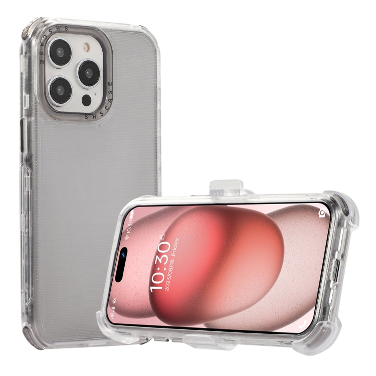 For iPhone 15 Pro Max Frosted PC+TPU Phone Case with Back Clip(Transparent Black) - HoMEdemic™ 